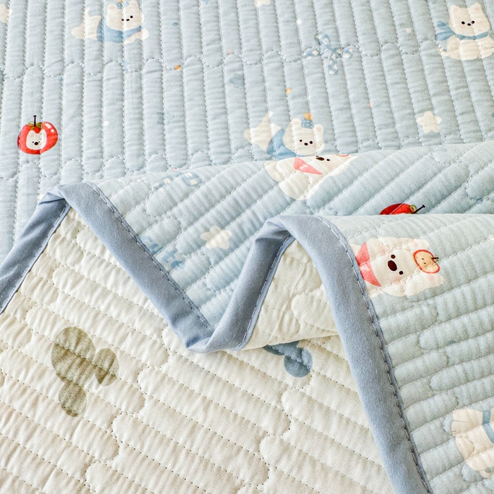 91家纺网 家纺一手货源 找家纺 2026新款13070单面全棉绗缝床盖三件套 星愿汪汪-蓝