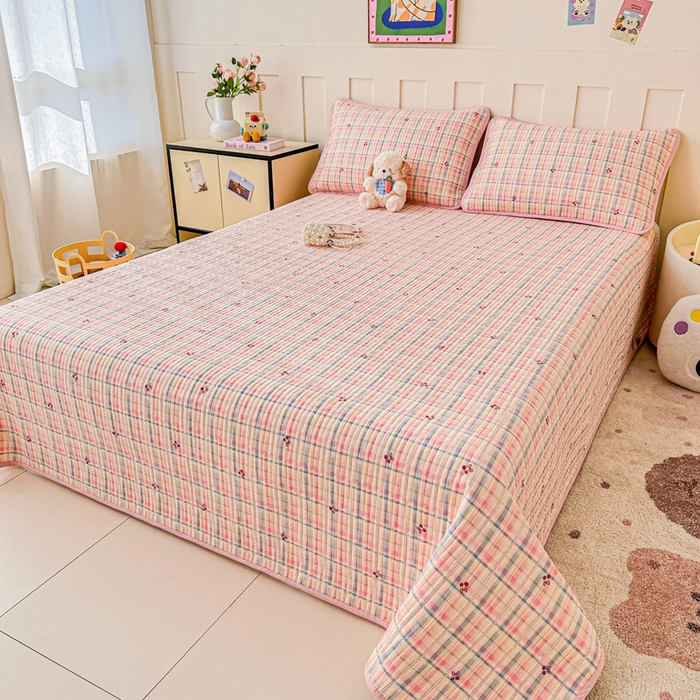 91家纺网 家纺一手货源 找家纺 2026新款13070单面全棉绗缝床盖三件套 樱桃窗台