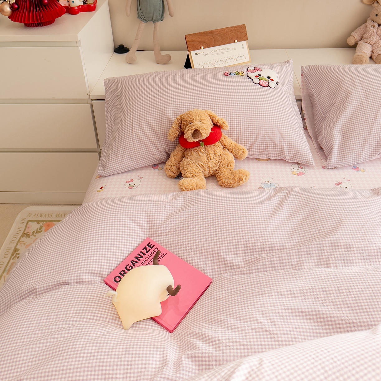 91家纺网 家纺一手货源 找家纺 雅居纺家纺 2026新款全棉色织水洗棉毛巾绣猫咪四件套 木马猫咪