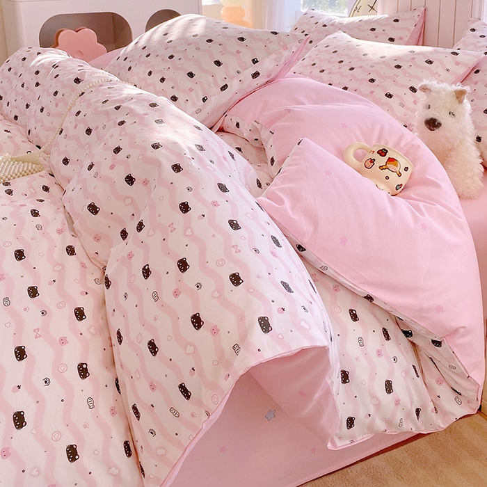 小懒猪 2026新款全棉印花卡通系列四件套 粉喵甜梦