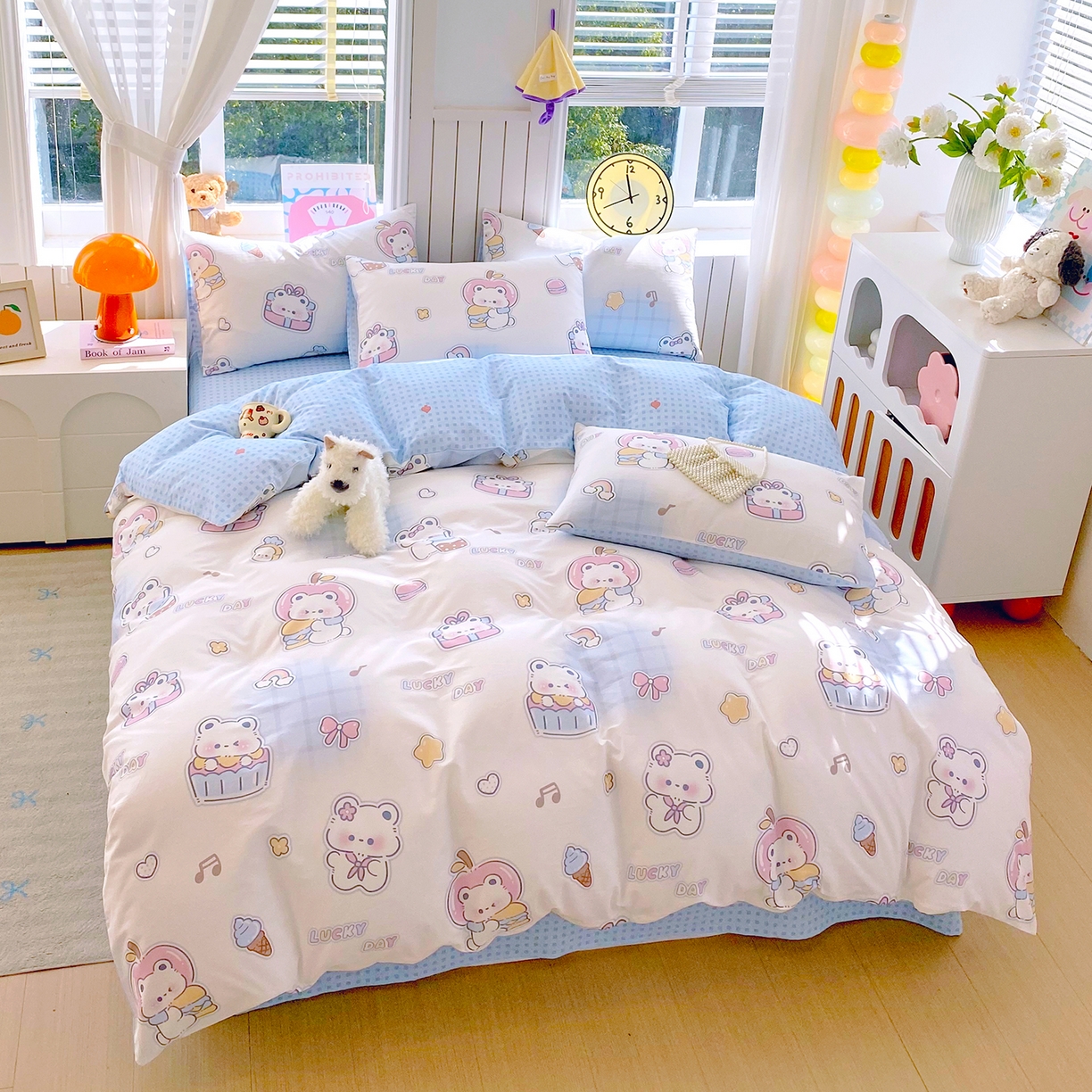 91家纺网 家纺一手货源 找家纺 小懒猪 2026新款全棉印花卡通系列四件套 元气熊仔