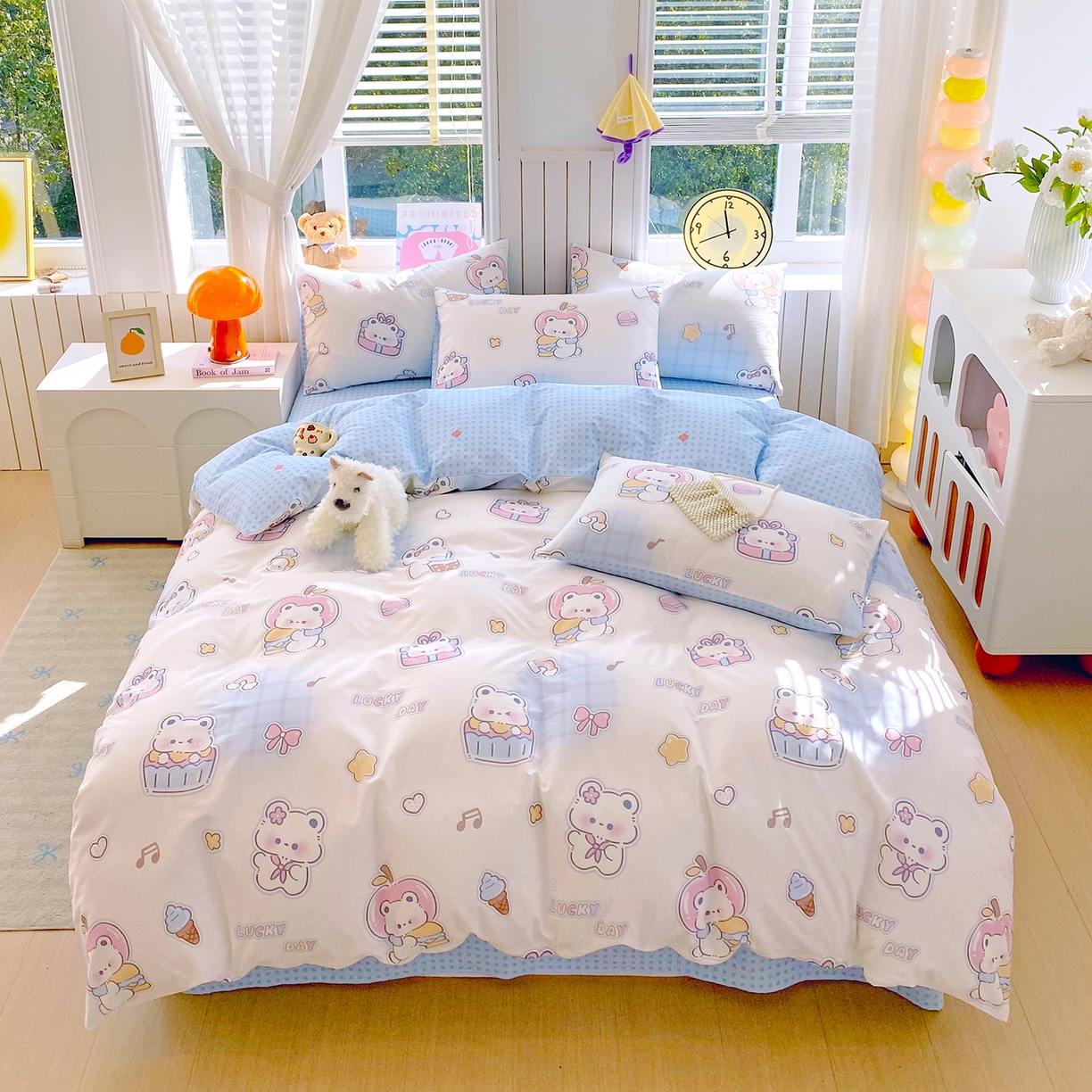 91家纺网 家纺一手货源 找家纺 小懒猪 2026新款全棉印花卡通系列四件套 元气熊仔