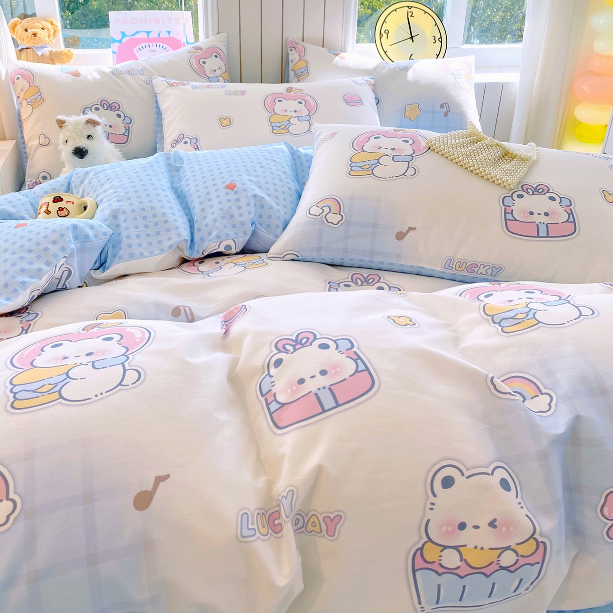 91家纺网 家纺一手货源 找家纺 小懒猪 2026新款全棉印花卡通系列四件套 元气熊仔