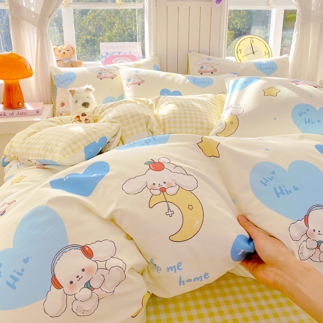 91家纺网 家纺一手货源 找家纺 小懒猪 2026新款全棉印花卡通系列四件套 童梦汪旅