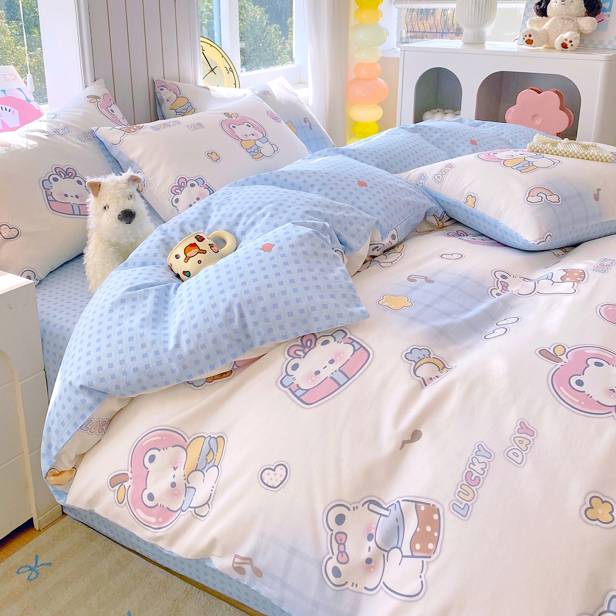 91家纺网 家纺一手货源 找家纺 小懒猪 2026新款全棉印花卡通系列四件套 元气熊仔