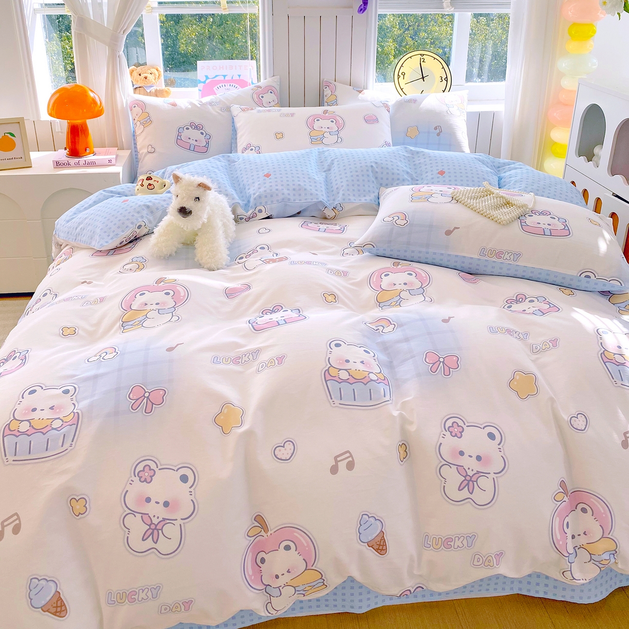 91家纺网 家纺一手货源 找家纺 小懒猪 2026新款全棉印花卡通系列四件套 元气熊仔