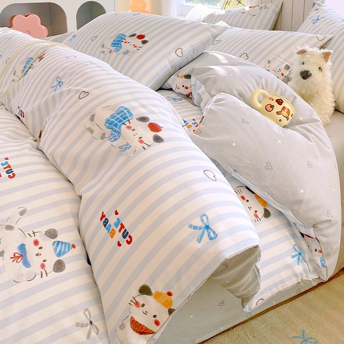 小懒猪 2026新款全棉印花卡通系列四件套 蓝调喵趣