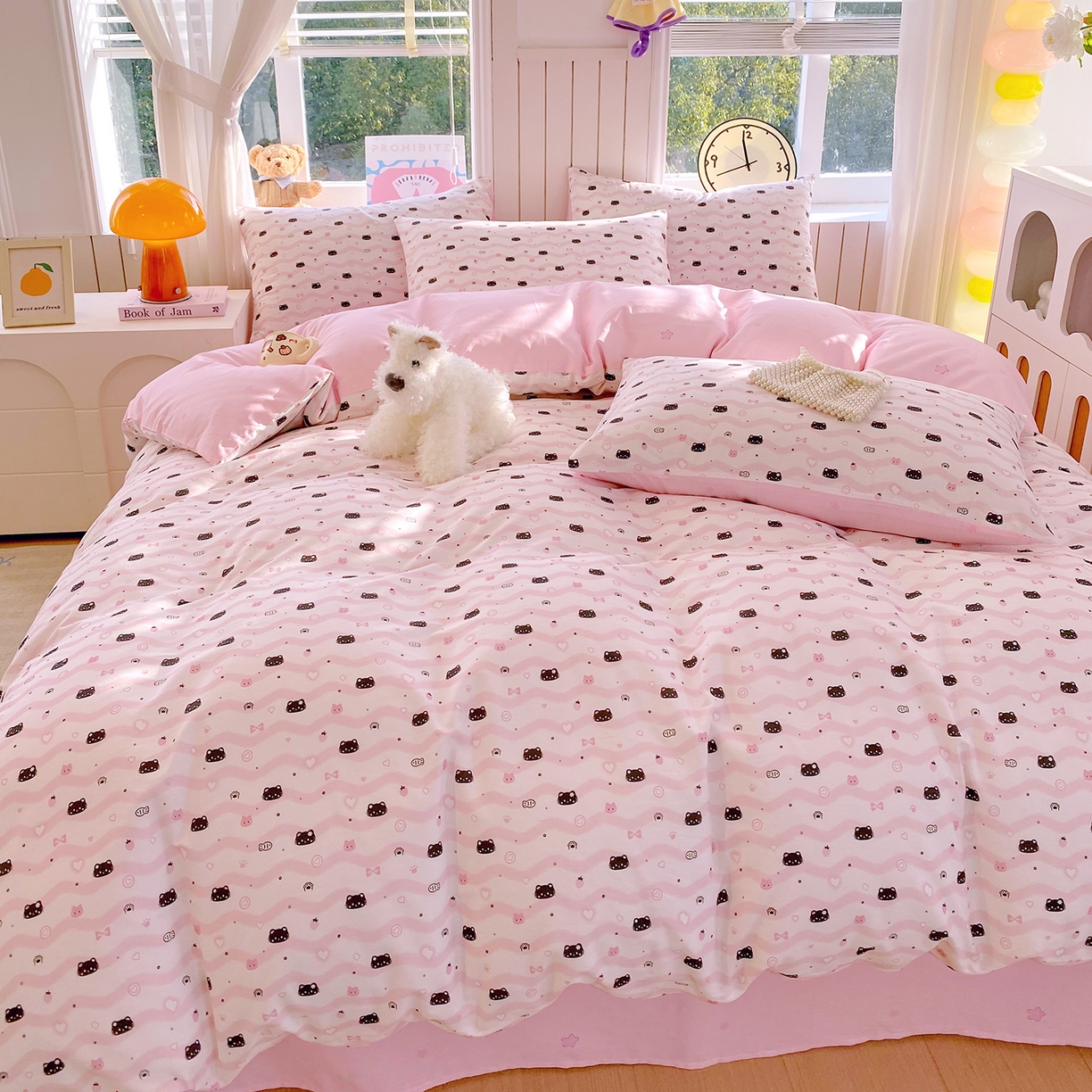 91家纺网 家纺一手货源 找家纺 小懒猪 2026新款全棉印花卡通系列四件套 粉喵甜梦