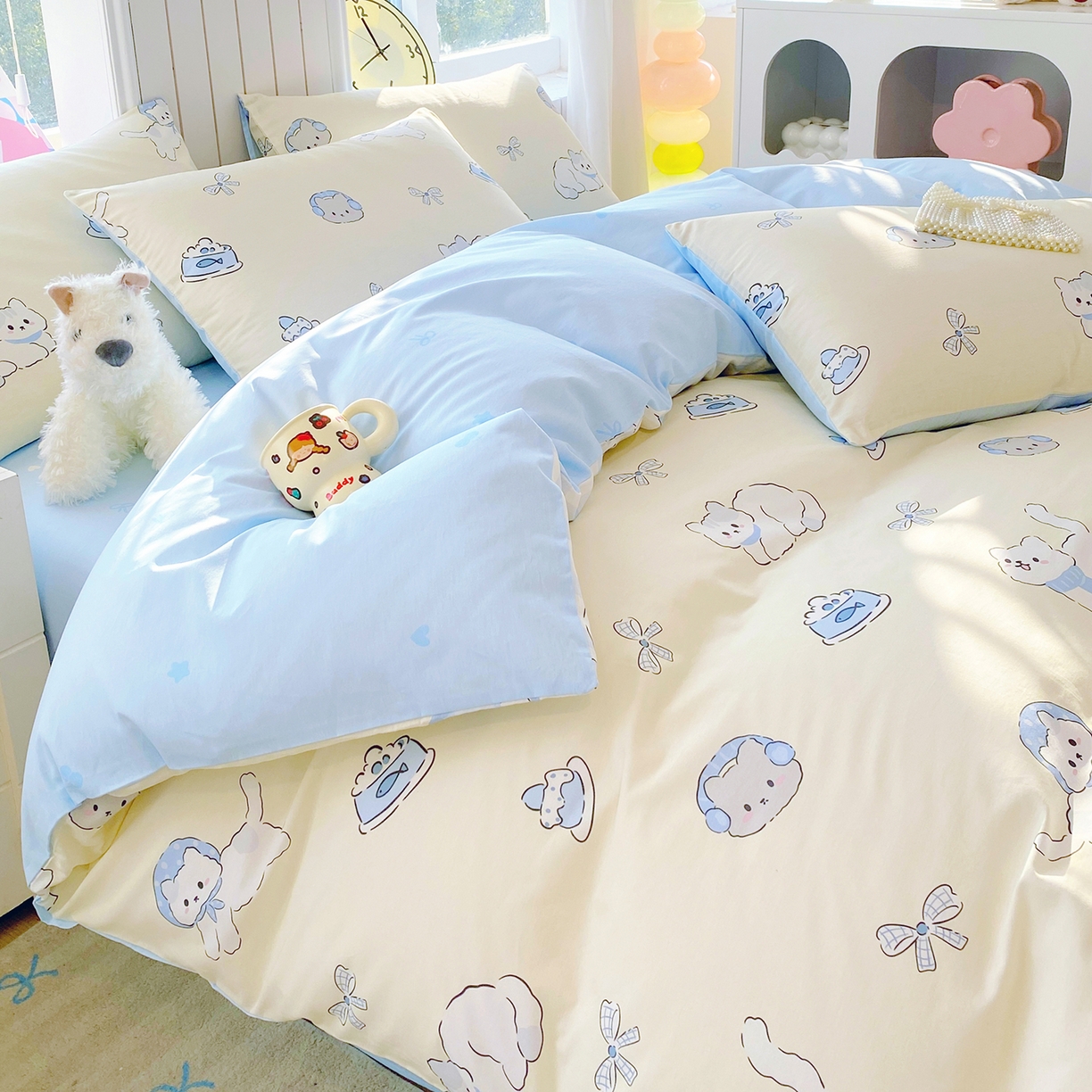 91家纺网 家纺一手货源 找家纺 小懒猪 2026新款全棉印花卡通系列四件套 喵语时光