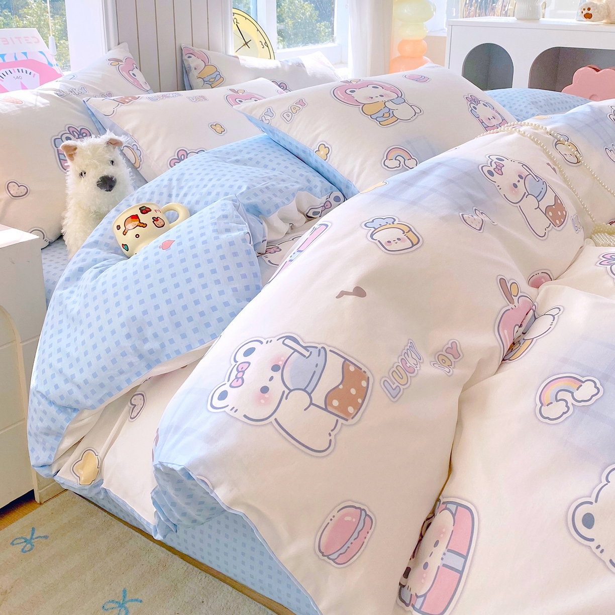 91家纺网 家纺一手货源 找家纺 小懒猪 2026新款全棉印花卡通系列四件套 元气熊仔