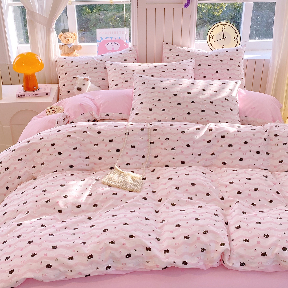 91家纺网 家纺一手货源 找家纺 小懒猪 2026新款全棉印花卡通系列四件套 粉喵甜梦