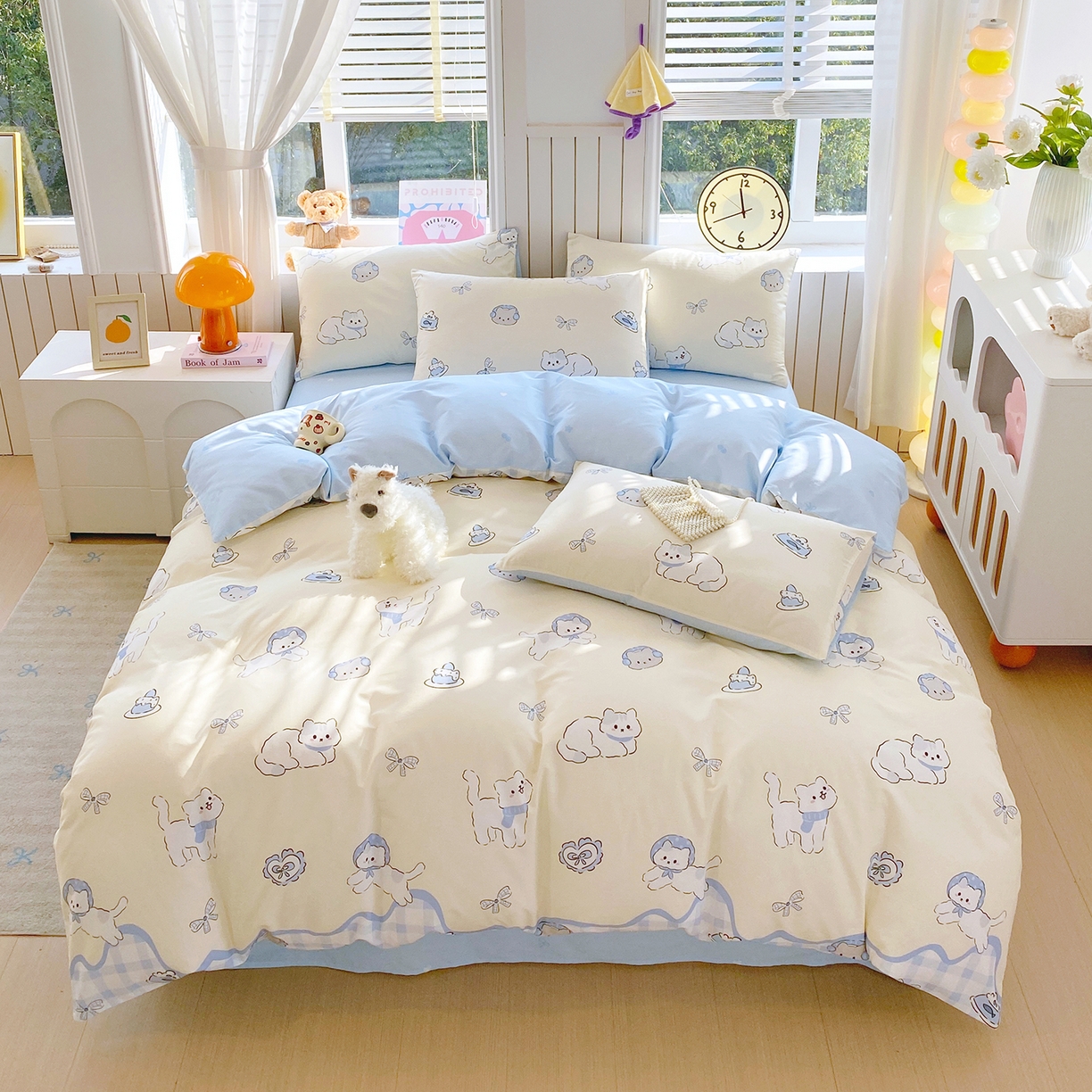 91家纺网 家纺一手货源 找家纺 小懒猪 2026新款全棉印花卡通系列四件套 喵语时光