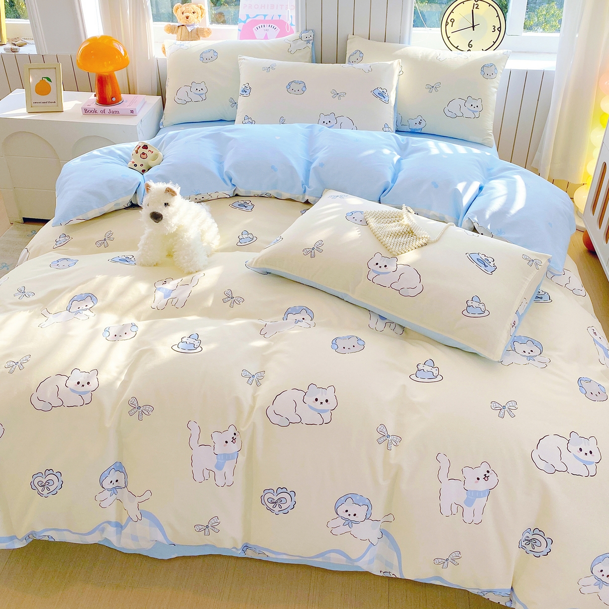 91家纺网 家纺一手货源 找家纺 小懒猪 2026新款全棉印花卡通系列四件套 喵语时光