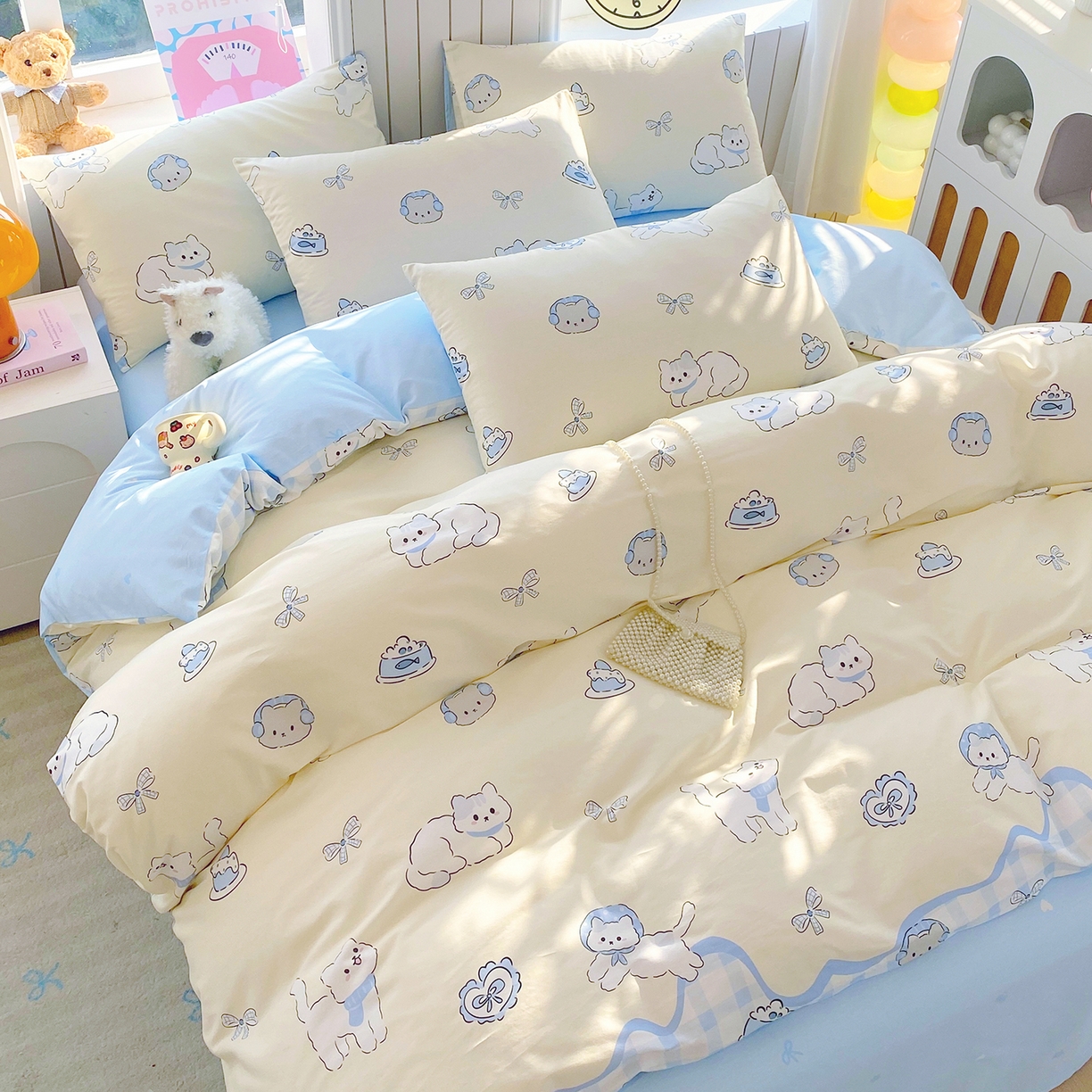 91家纺网 家纺一手货源 找家纺 小懒猪 2026新款全棉印花卡通系列四件套 喵语时光