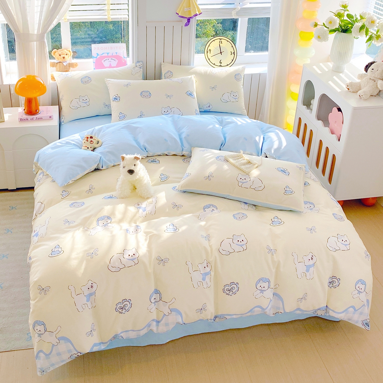 91家纺网 家纺一手货源 找家纺 小懒猪 2026新款全棉印花卡通系列四件套 喵语时光