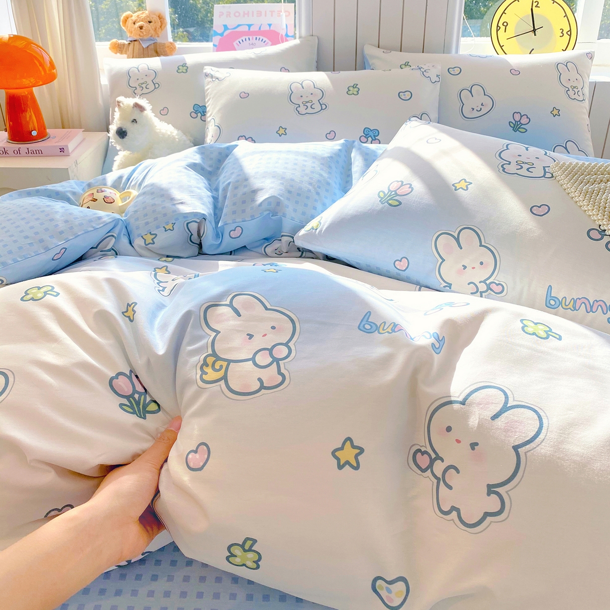 91家纺网 家纺一手货源 找家纺 小懒猪 2026新款全棉印花卡通系列四件套 星兔软糖