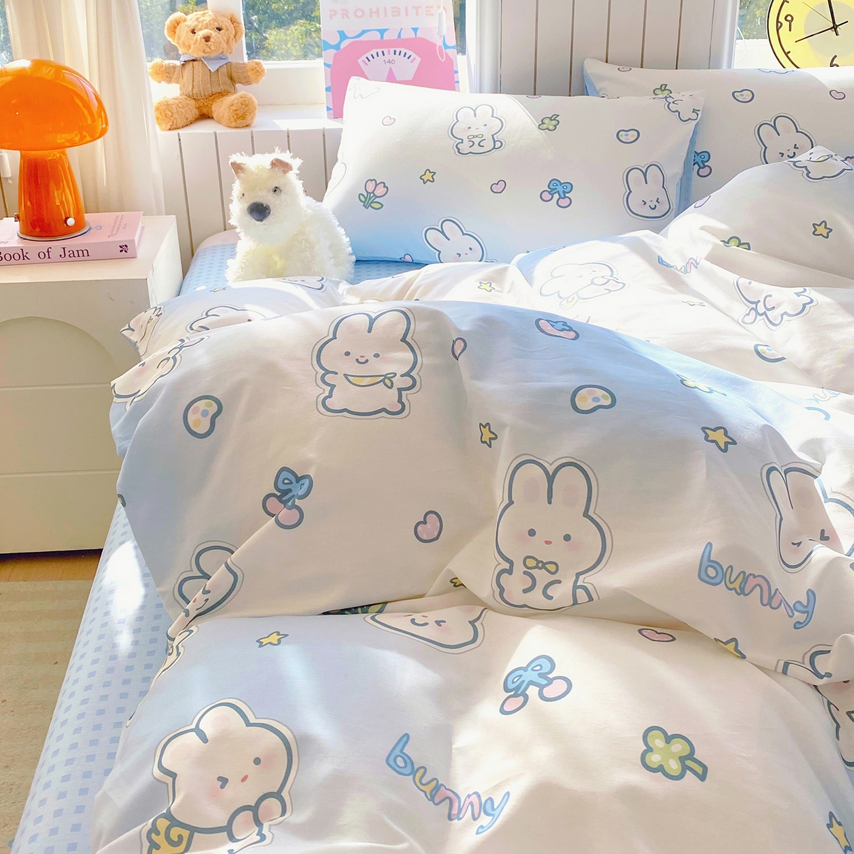 91家纺网 家纺一手货源 找家纺 小懒猪 2026新款全棉印花卡通系列四件套 星兔软糖