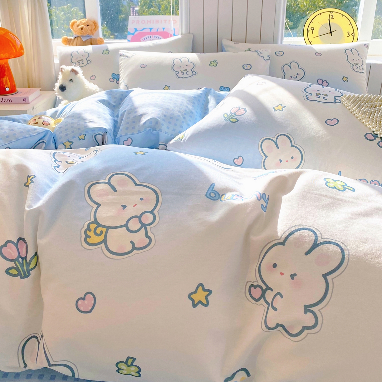 91家纺网 家纺一手货源 找家纺 小懒猪 2026新款全棉印花卡通系列四件套 星兔软糖