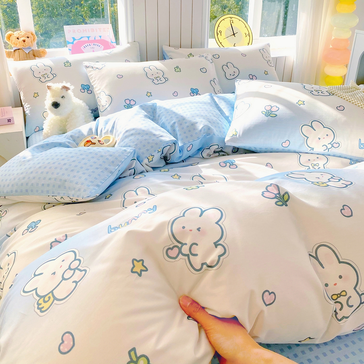 91家纺网 家纺一手货源 找家纺 小懒猪 2026新款全棉印花卡通系列四件套 星兔软糖