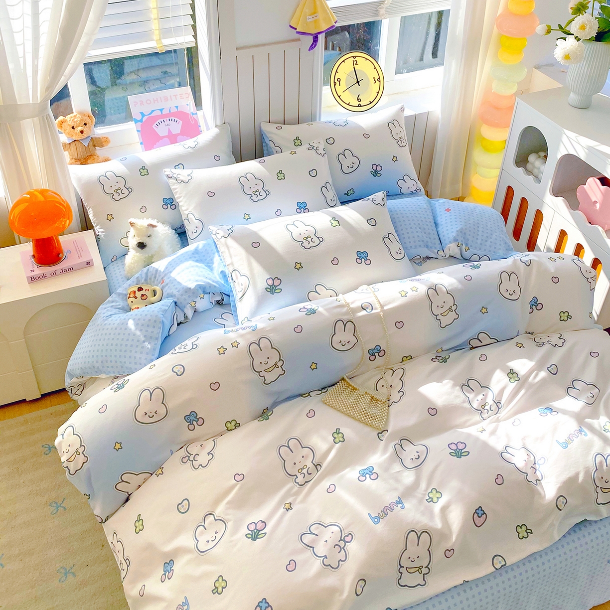 91家纺网 家纺一手货源 找家纺 小懒猪 2026新款全棉印花卡通系列四件套 星兔软糖