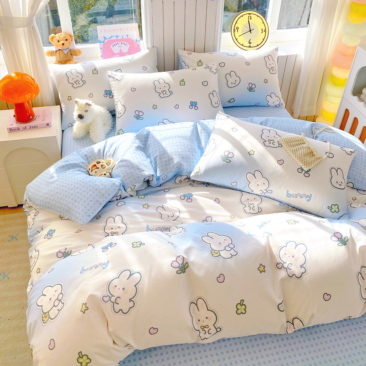 91家纺网 家纺一手货源 找家纺 小懒猪 2026新款全棉印花卡通系列四件套 星兔软糖