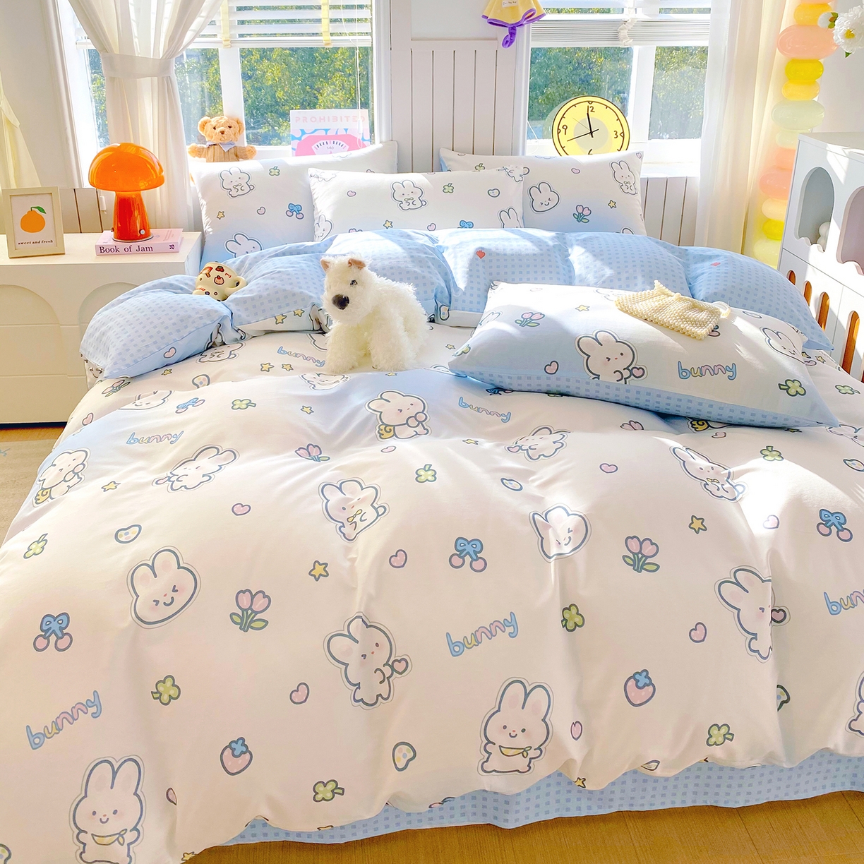 91家纺网 家纺一手货源 找家纺 小懒猪 2026新款全棉印花卡通系列四件套 星兔软糖