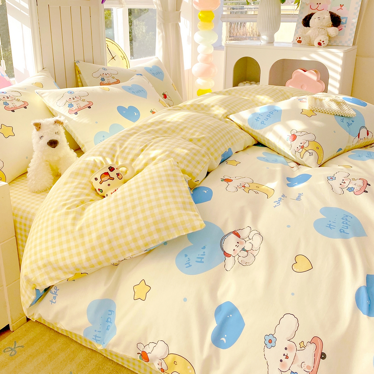 91家纺网 家纺一手货源 找家纺 小懒猪 2026新款全棉印花卡通系列四件套 童梦汪旅