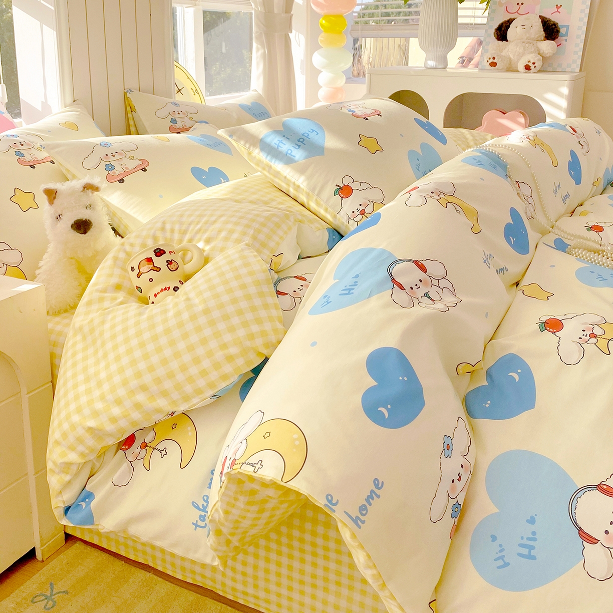 91家纺网 家纺一手货源 找家纺 小懒猪 2026新款全棉印花卡通系列四件套 童梦汪旅