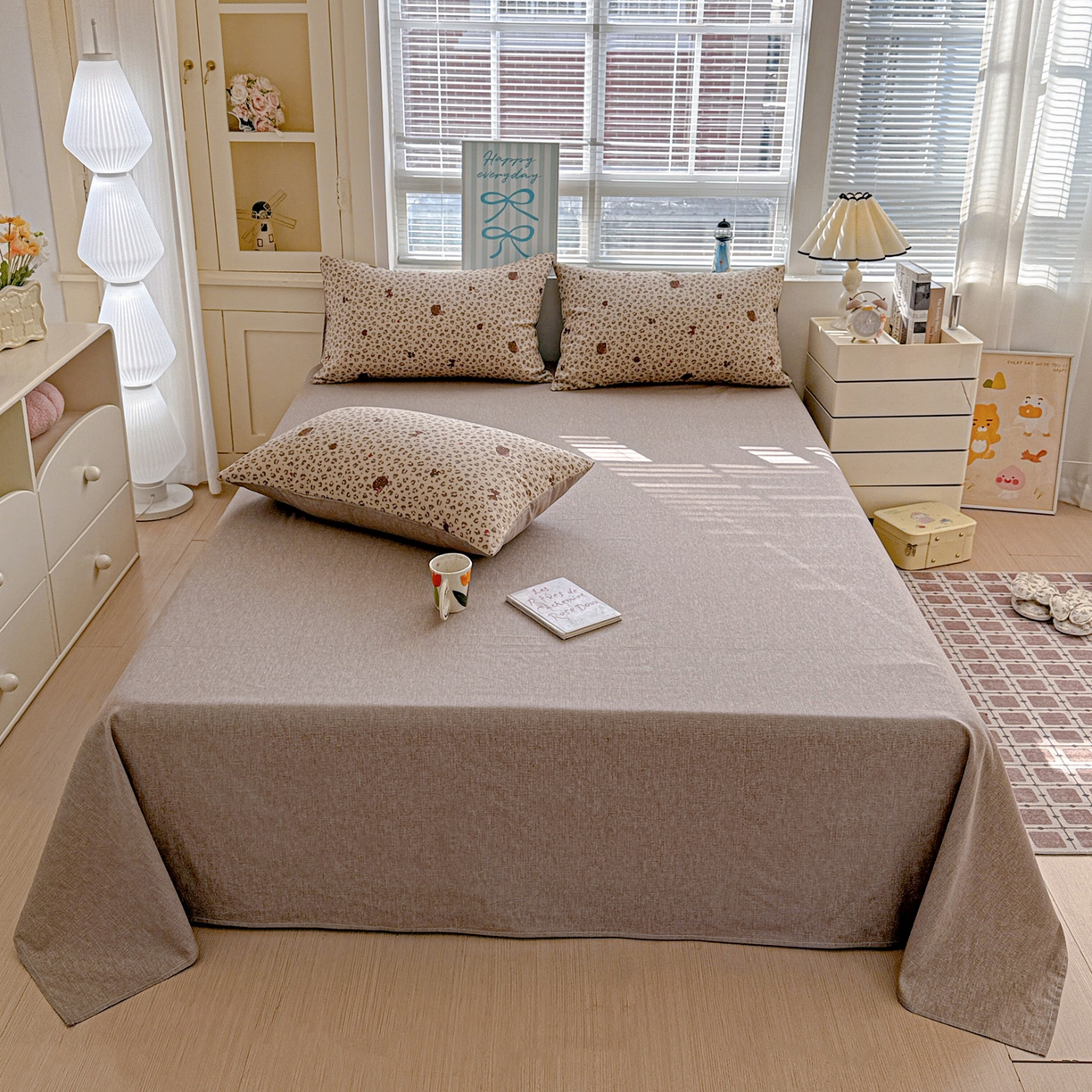 91家纺网 家纺一手货源 找家纺 名品家纺 2025新款针织棉双层纱四件套系列 黑波点