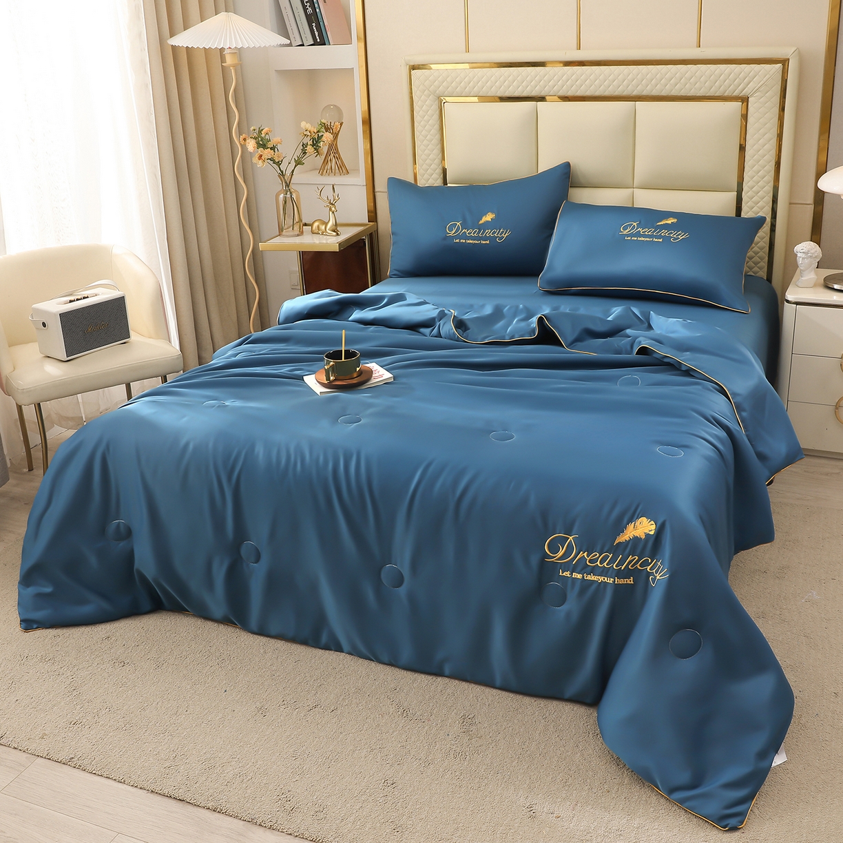 91家纺网 家纺一手货源 找家纺 （总）好尚居 2026新款水洗真丝刺绣夏被被子被芯四件套