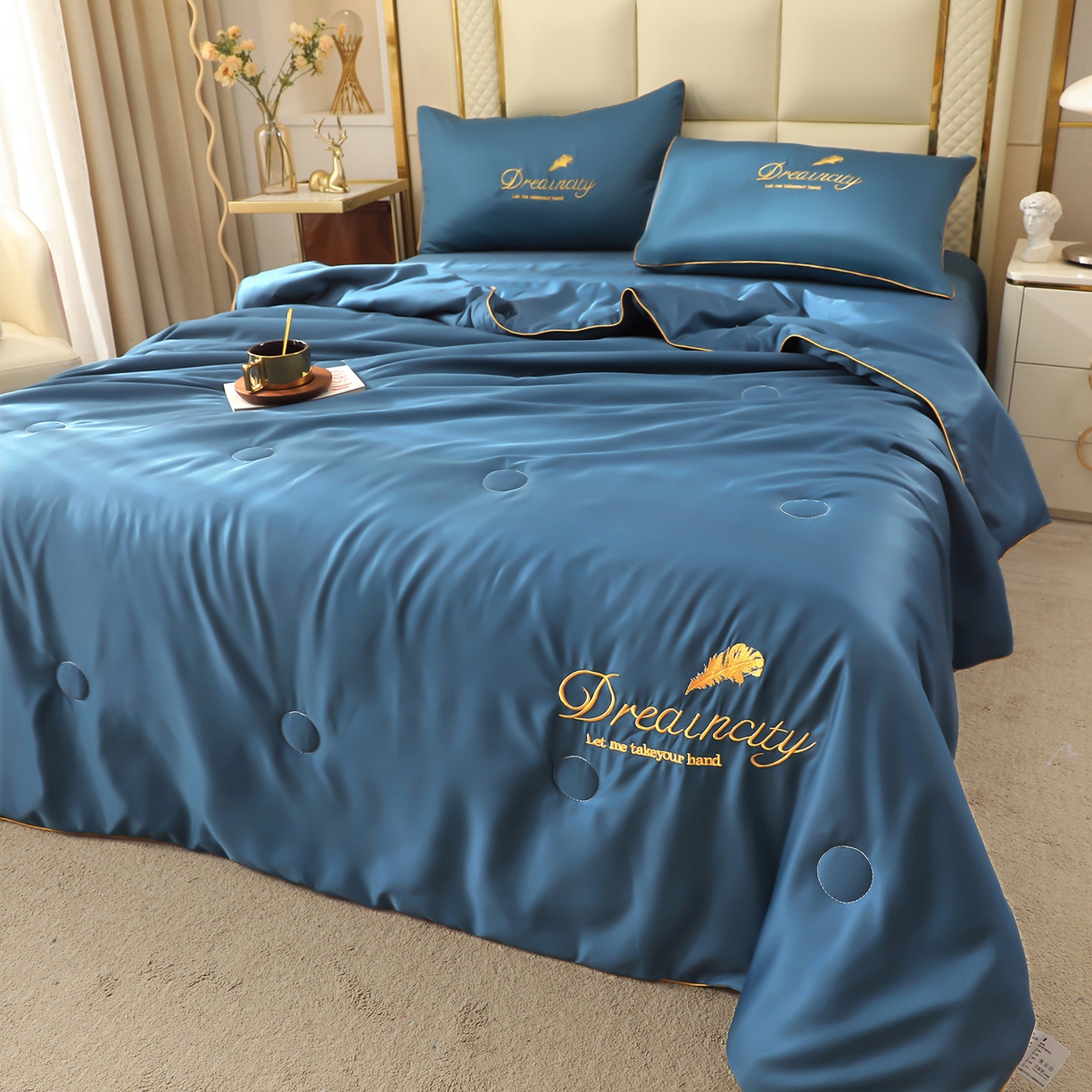 91家纺网 家纺一手货源 找家纺 （总）好尚居 2026新款水洗真丝刺绣夏被被子被芯四件套