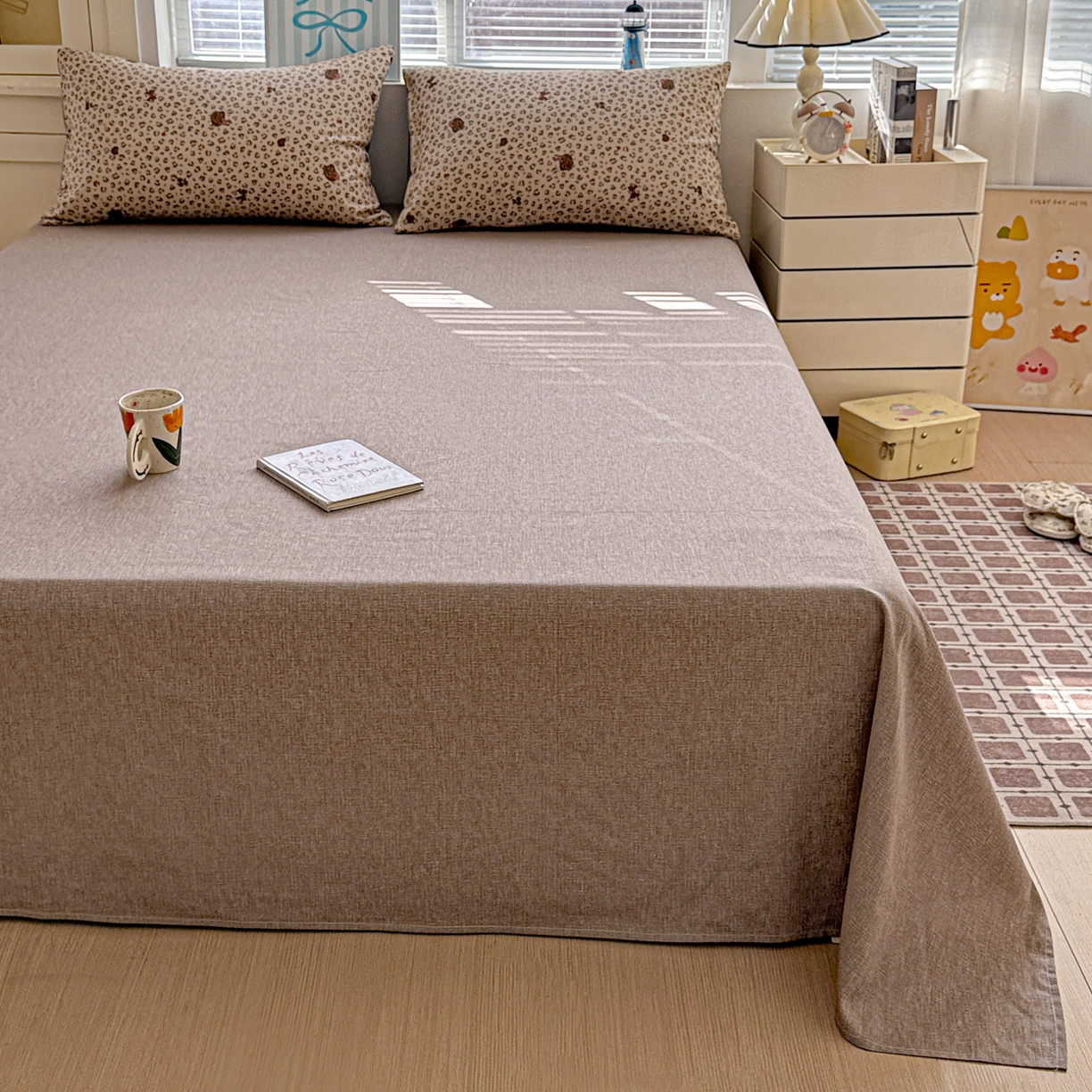 91家纺网 家纺一手货源 找家纺 名品家纺 2026新款100%纯棉床单系列 暗纹咖