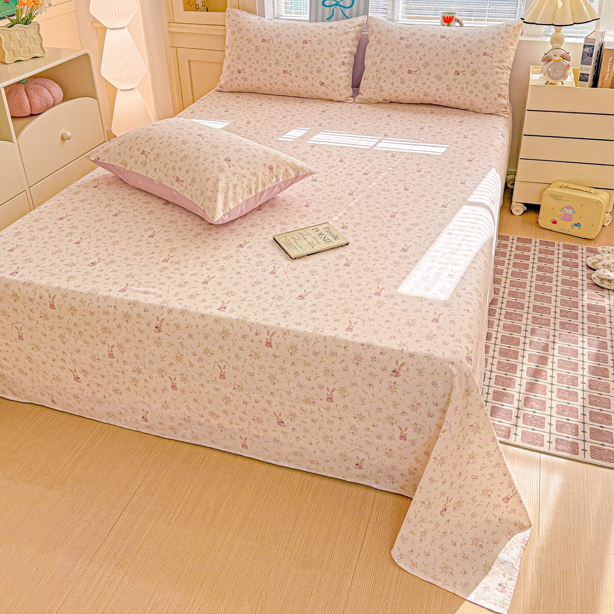 91家纺网 家纺一手货源 找家纺 名品家纺 2026新款100%纯棉床单系列 布拉格兔兔