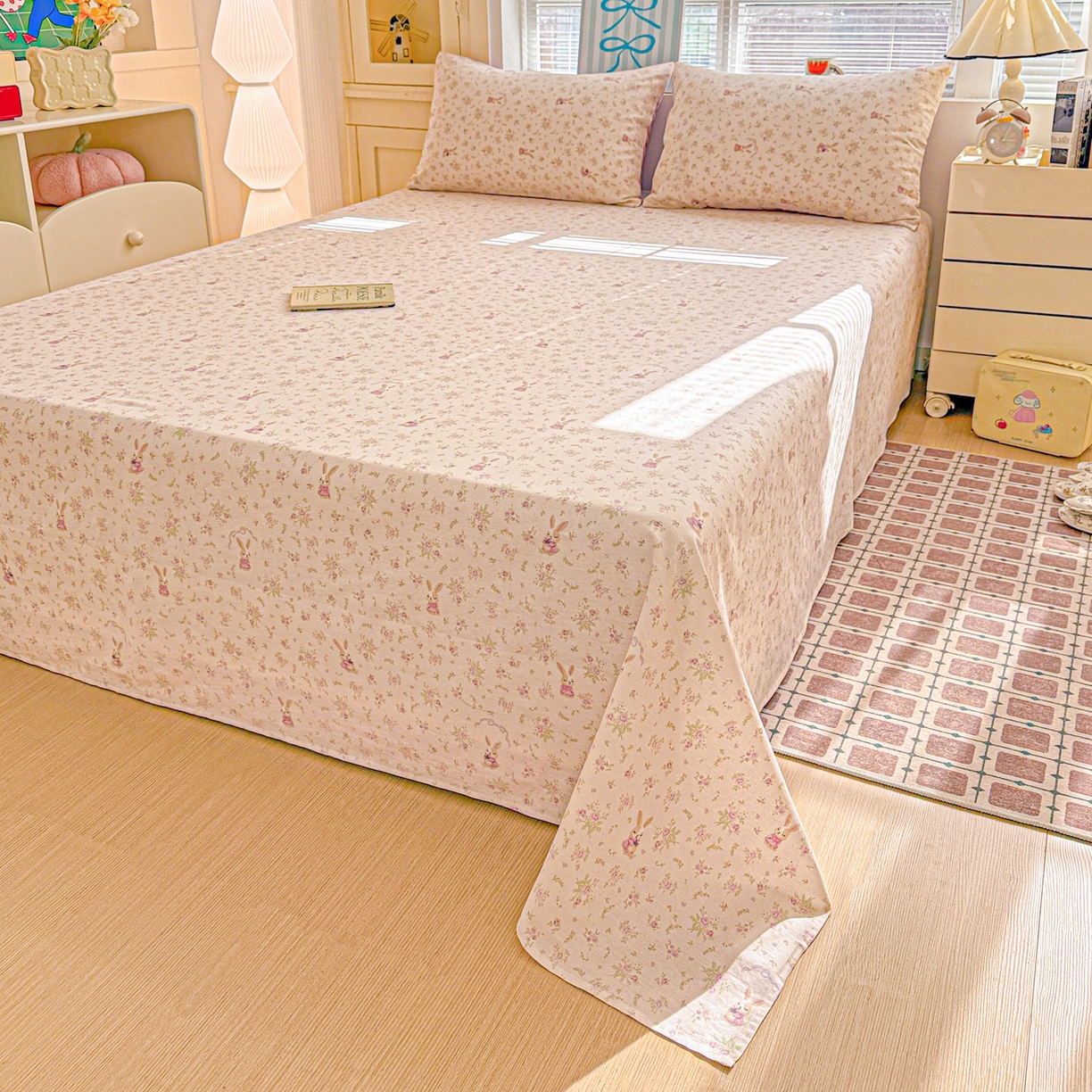 91家纺网 家纺一手货源 找家纺 名品家纺 2026新款100%纯棉床单系列 布拉格兔兔