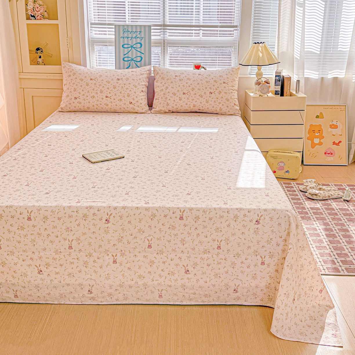 91家纺网 家纺一手货源 找家纺 名品家纺 2026新款100%纯棉床单系列 布拉格兔兔