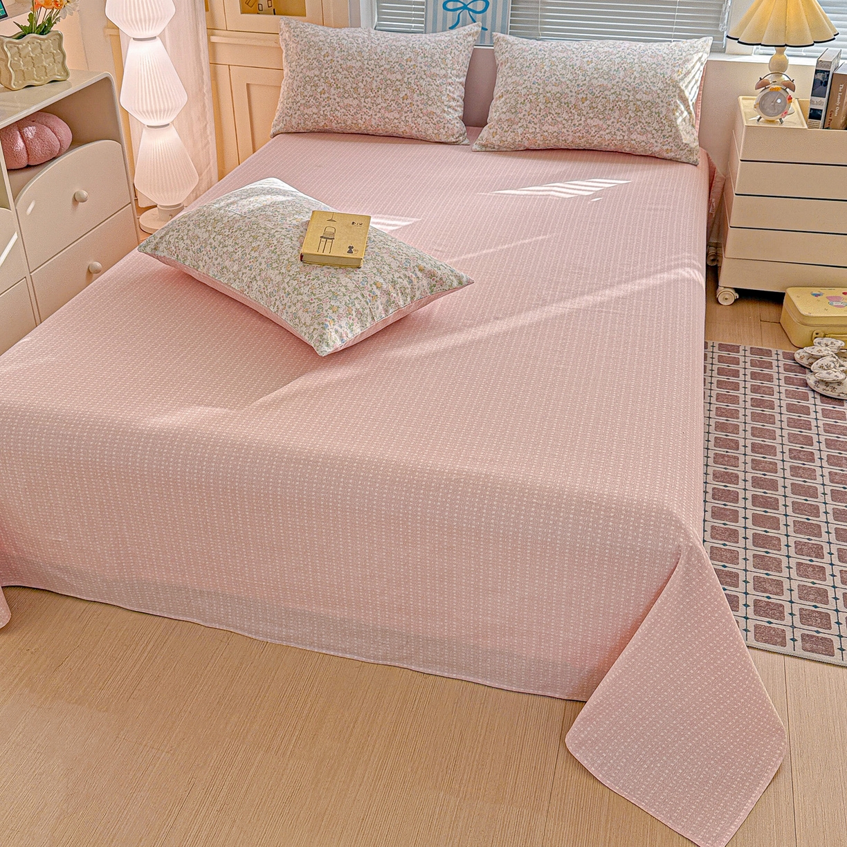 91家纺网 家纺一手货源 找家纺 名品家纺 2026新款100%纯棉床单系列 粉色物语