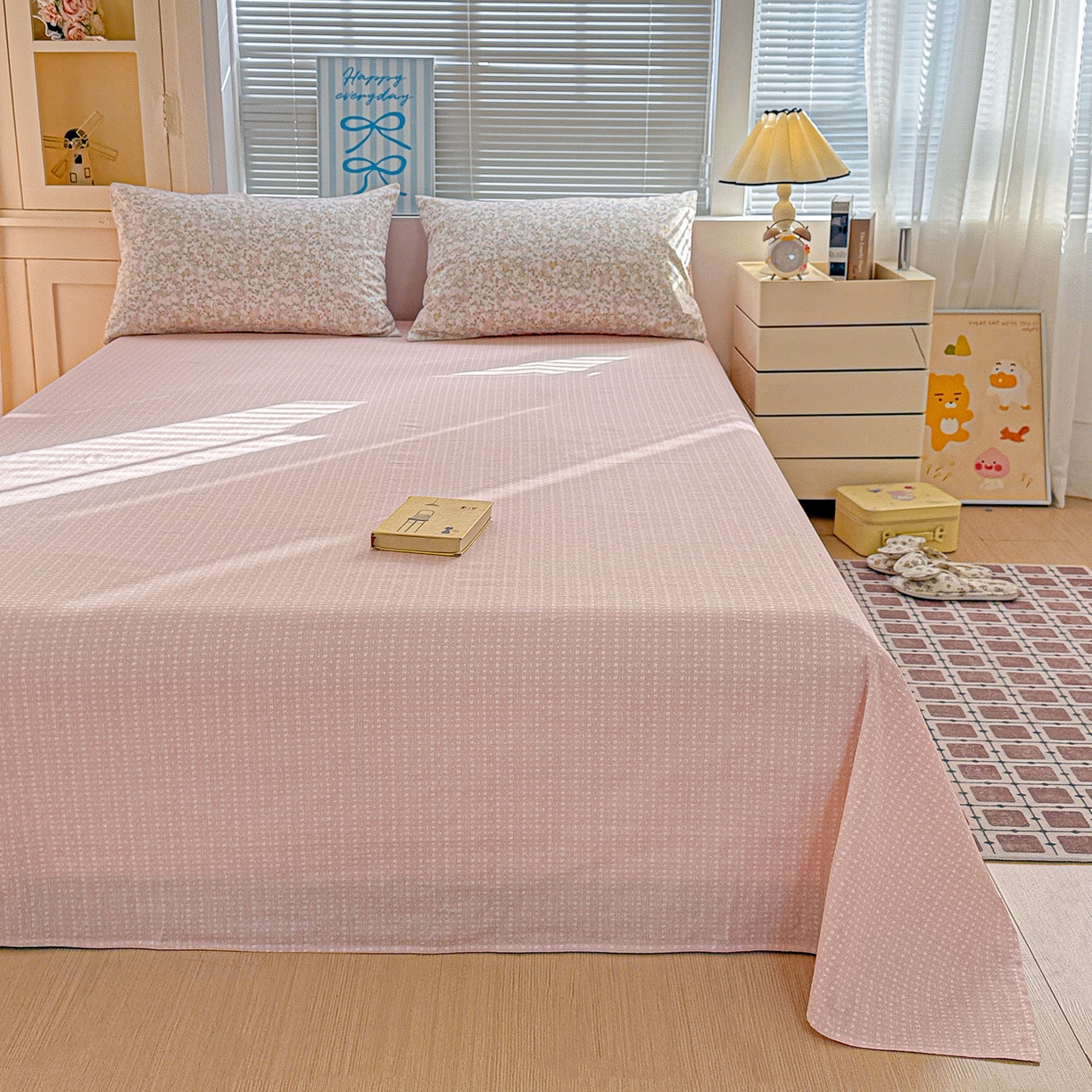 91家纺网 家纺一手货源 找家纺 名品家纺 2026新款100%纯棉床单系列 粉色物语