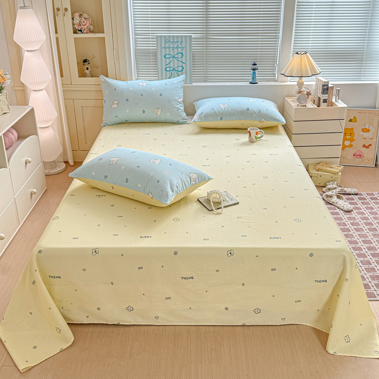 名品家纺 2026新款100%纯棉床单系列 蝴蝶结花朵