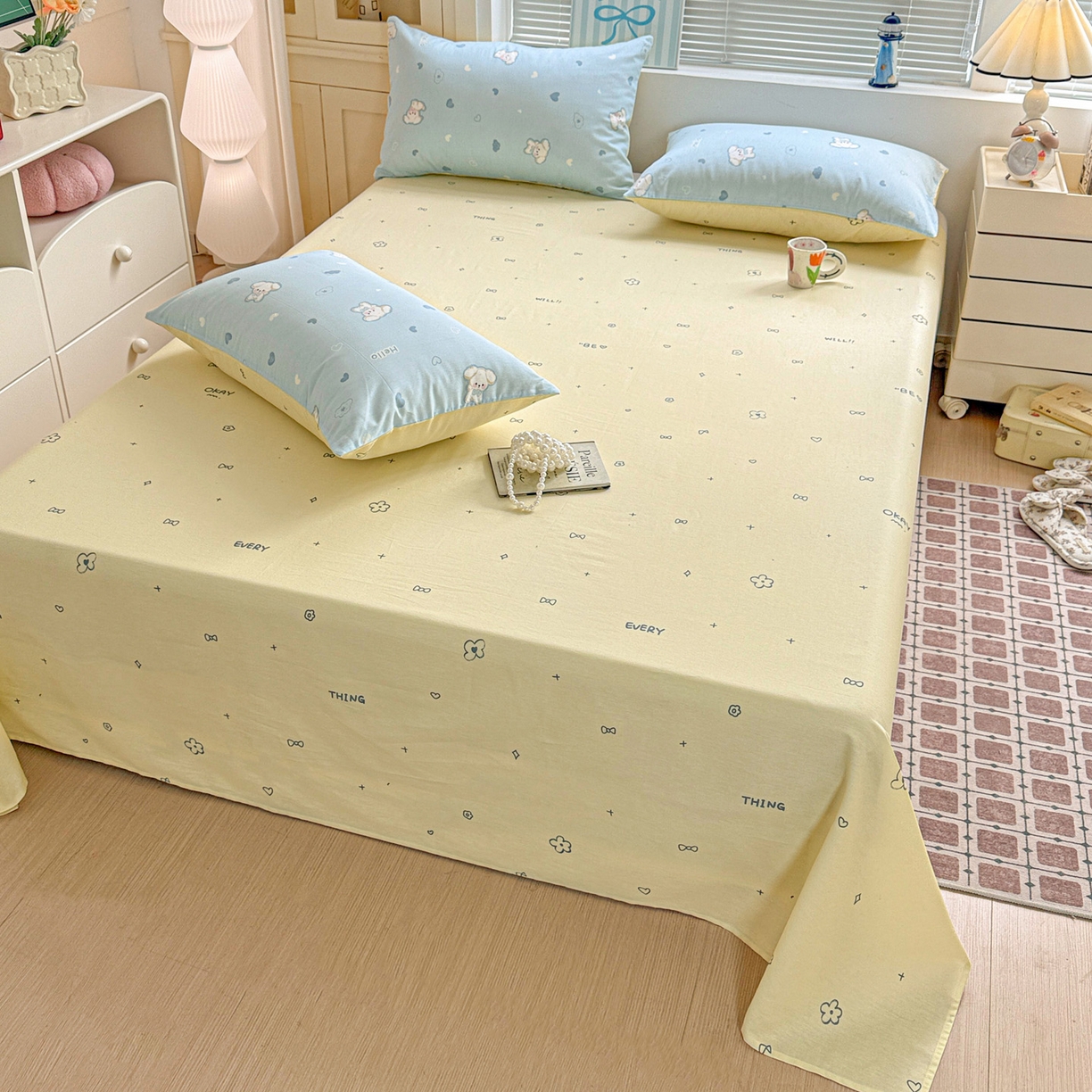 91家纺网 家纺一手货源 找家纺 名品家纺 2026新款100%纯棉床单系列 蝴蝶结花朵