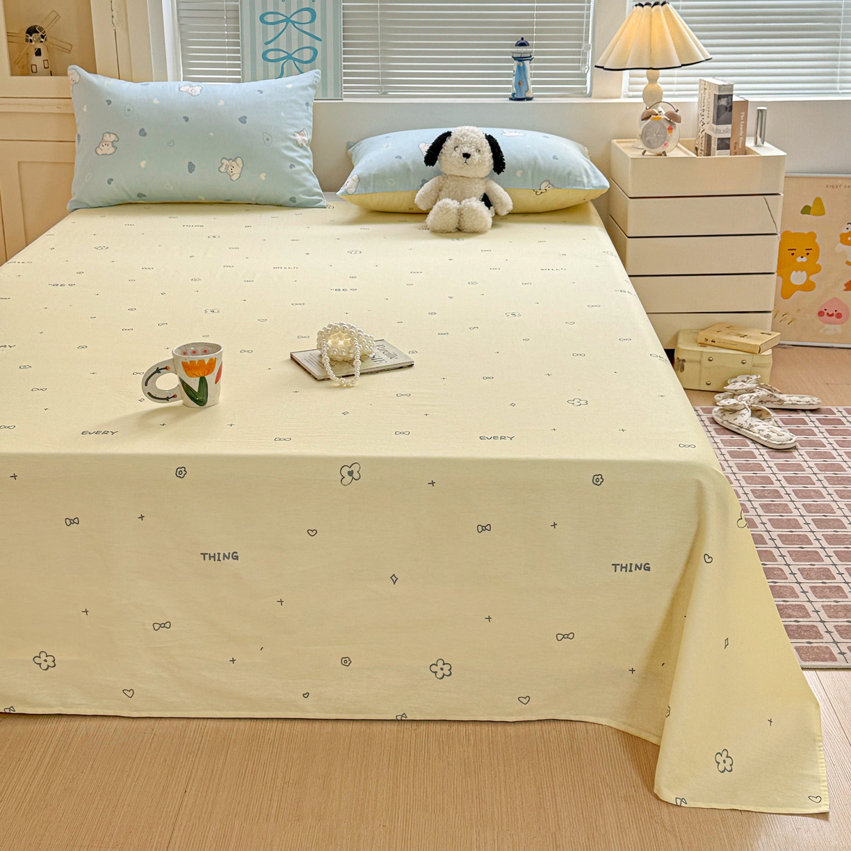 91家纺网 家纺一手货源 找家纺 名品家纺 2026新款100%纯棉床单系列 蝴蝶结花朵