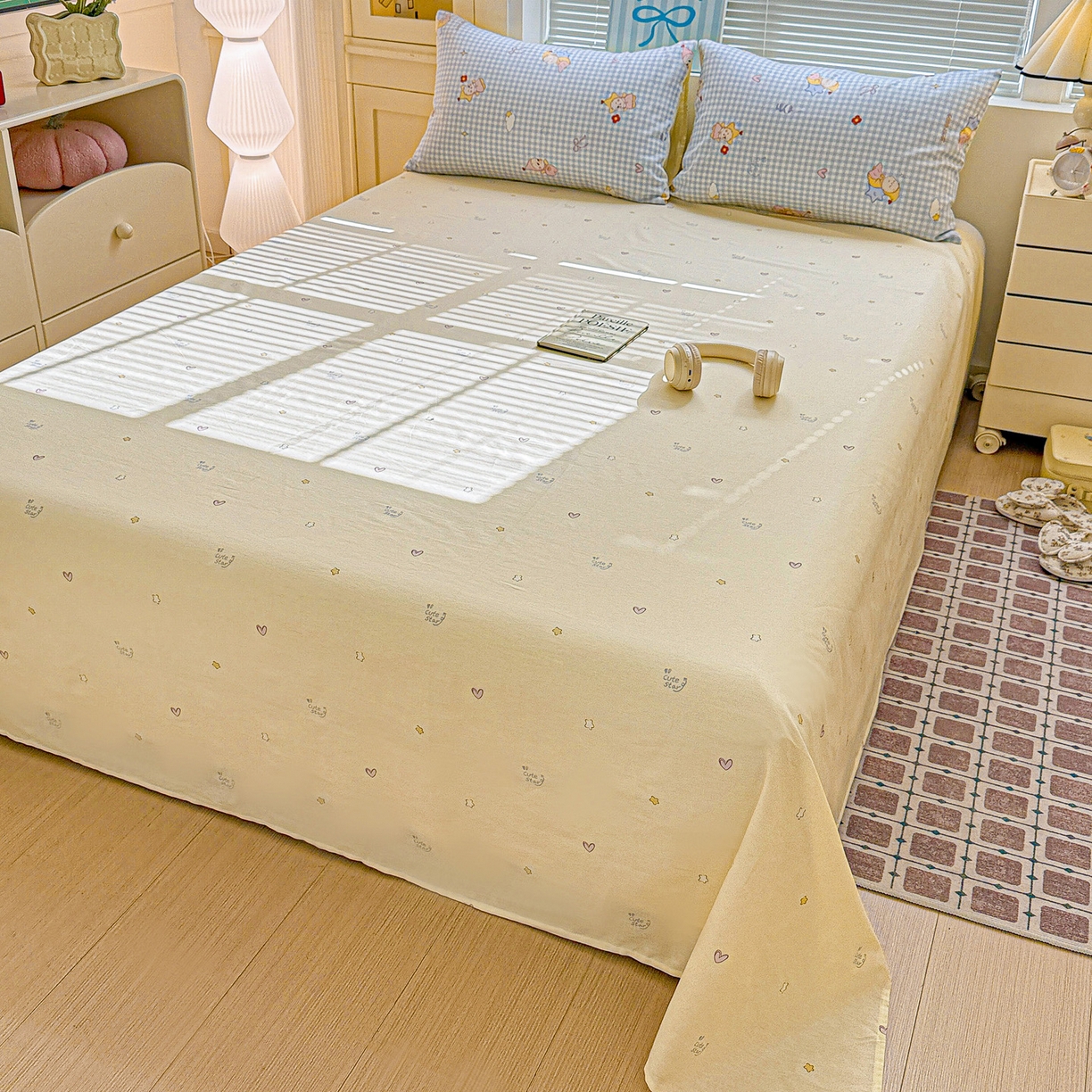 91家纺网 家纺一手货源 找家纺 名品家纺 2026新款100%纯棉床单系列 可爱星星-黄