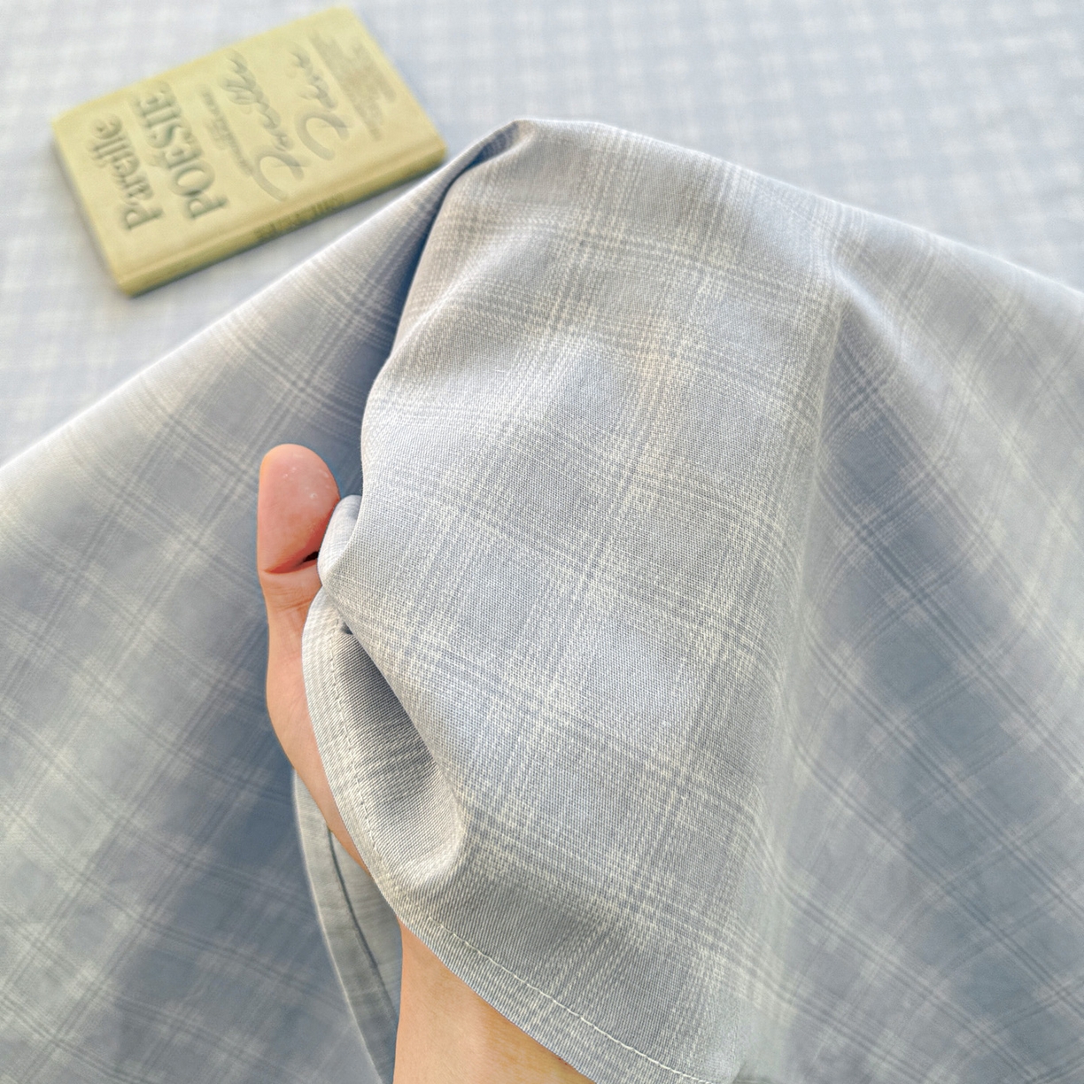 91家纺网 家纺一手货源 找家纺 名品家纺 2026新款100%纯棉床单系列 蓝色格纹