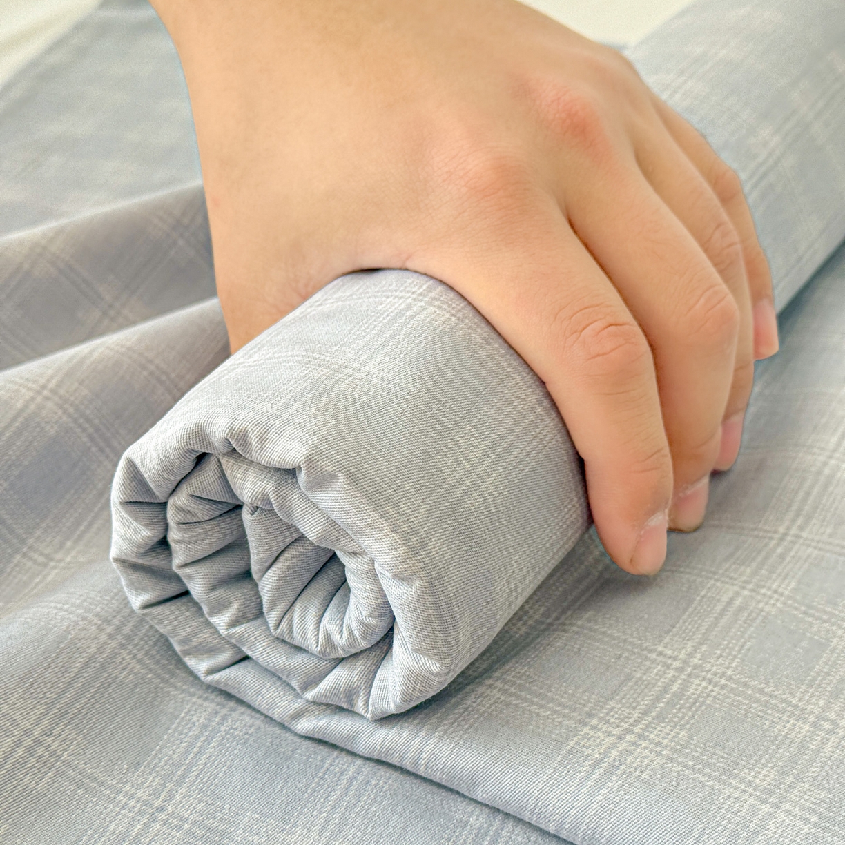 91家纺网 家纺一手货源 找家纺 名品家纺 2026新款100%纯棉床单系列 蓝色格纹