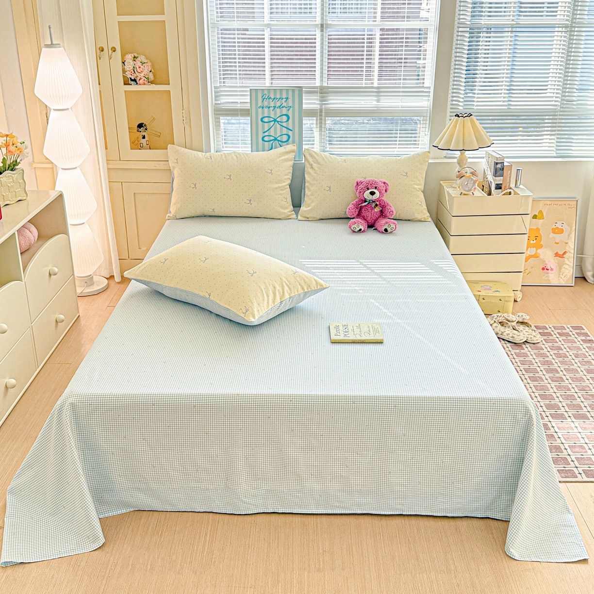 名品家纺 2026新款100%纯棉床单系列 蓝色小格