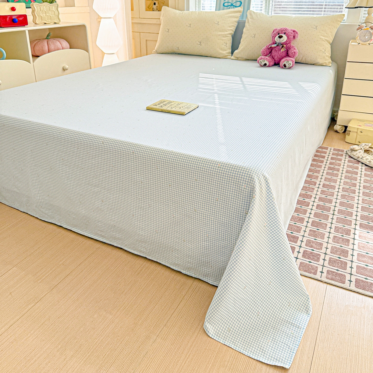 91家纺网 家纺一手货源 找家纺 名品家纺 2026新款100%纯棉床单系列 蓝色小格