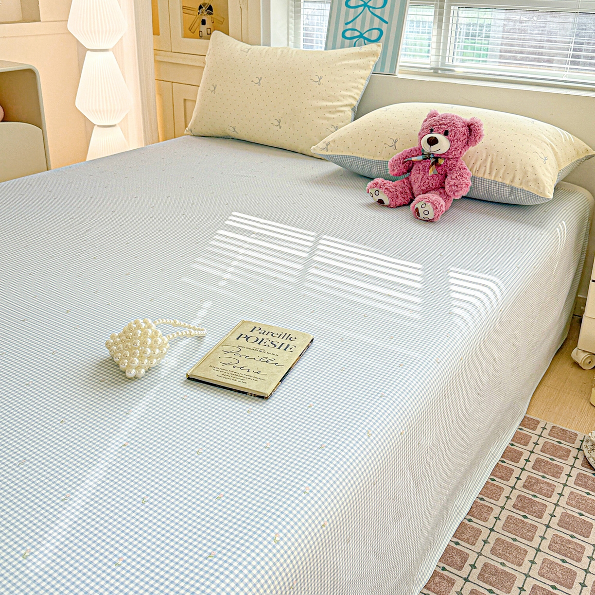 91家纺网 家纺一手货源 找家纺 名品家纺 2026新款100%纯棉床单系列 蓝色小格