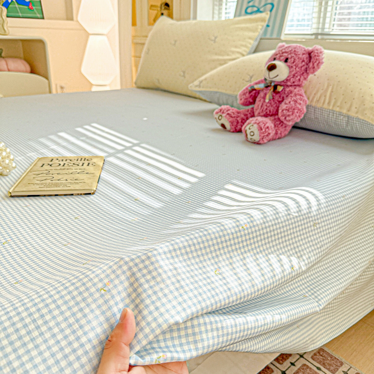 91家纺网 家纺一手货源 找家纺 名品家纺 2026新款100%纯棉床单系列 蓝色小格