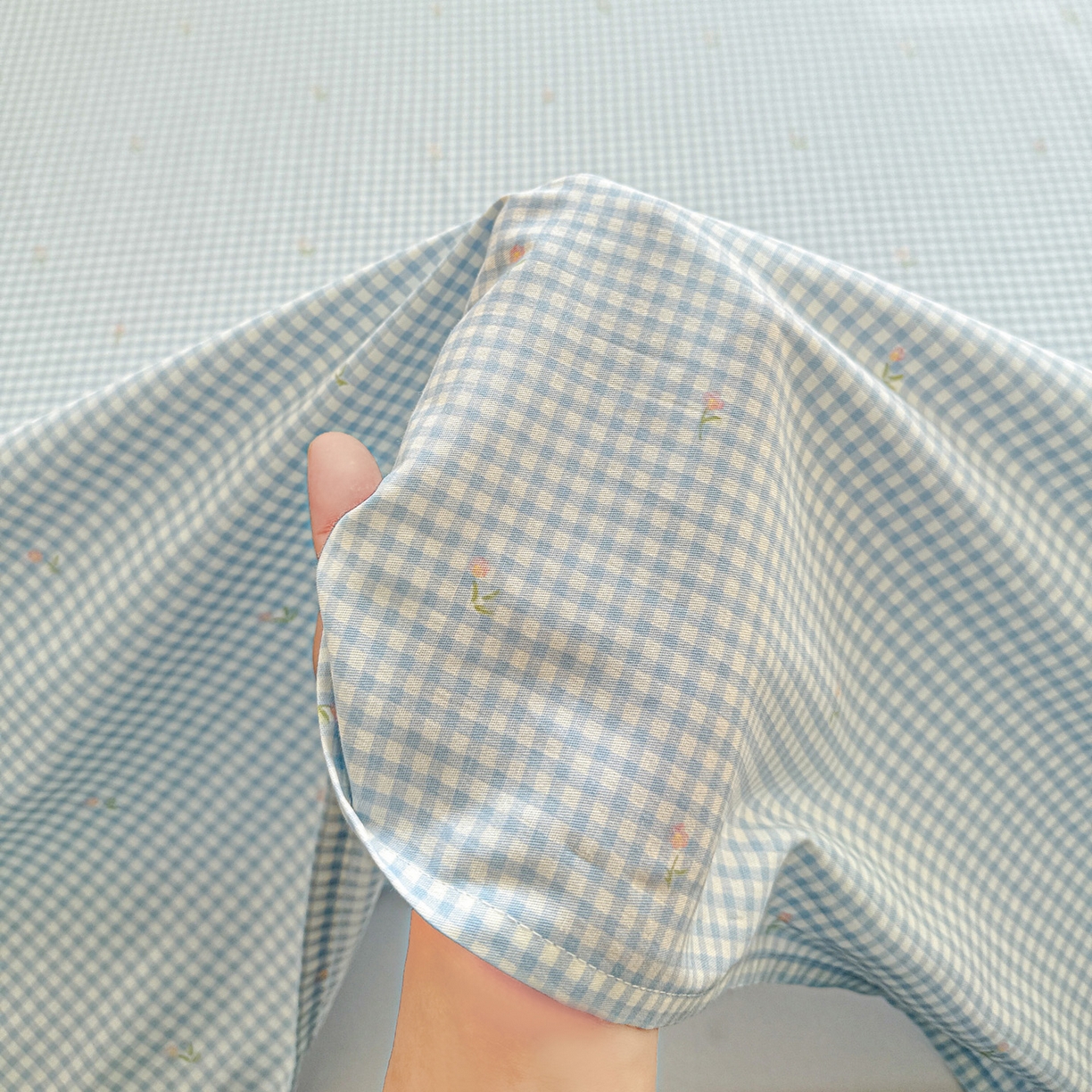 91家纺网 家纺一手货源 找家纺 名品家纺 2026新款100%纯棉床单系列 蓝色小格