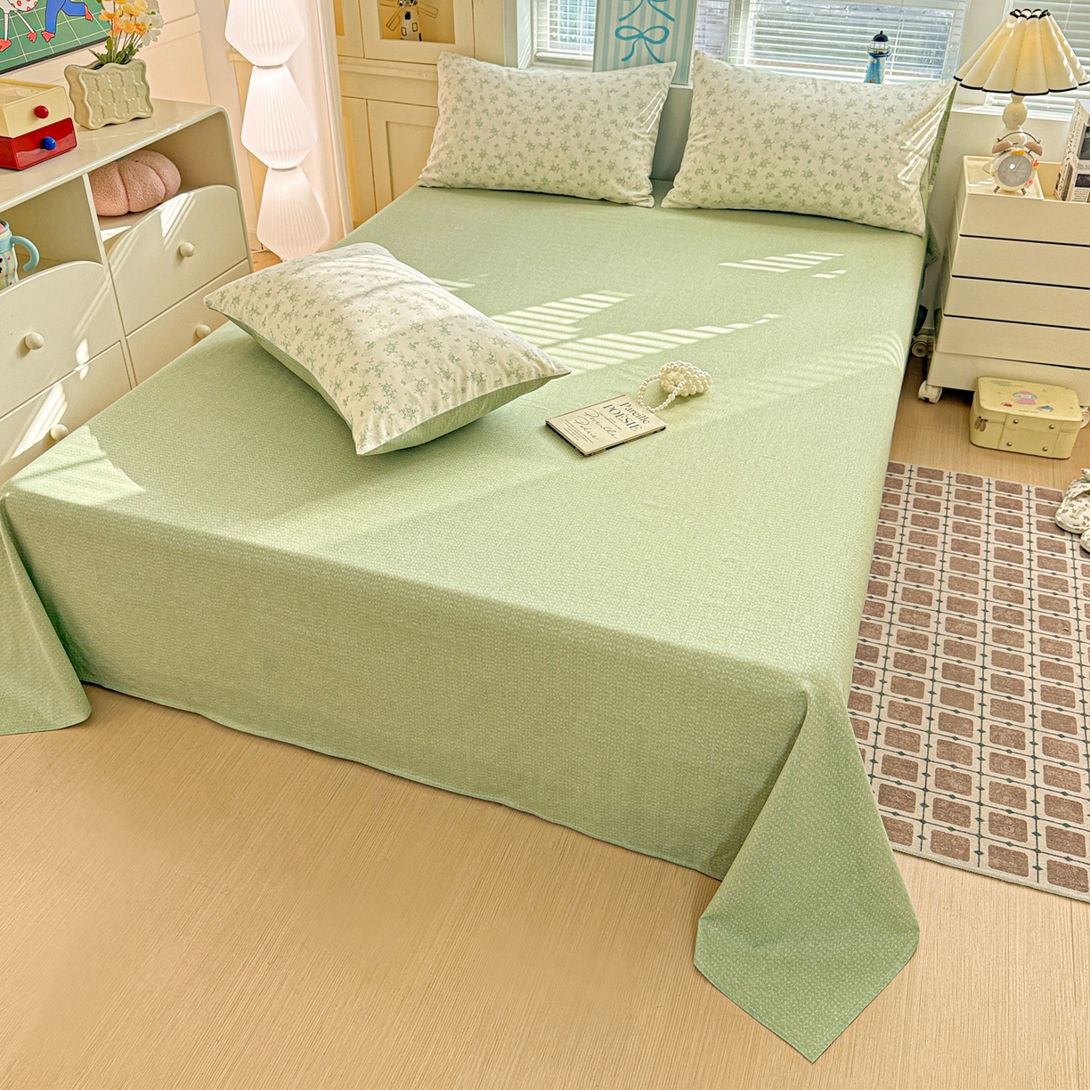 91家纺网 家纺一手货源 找家纺 名品家纺 2026新款100%纯棉床单系列 绿色麦穗