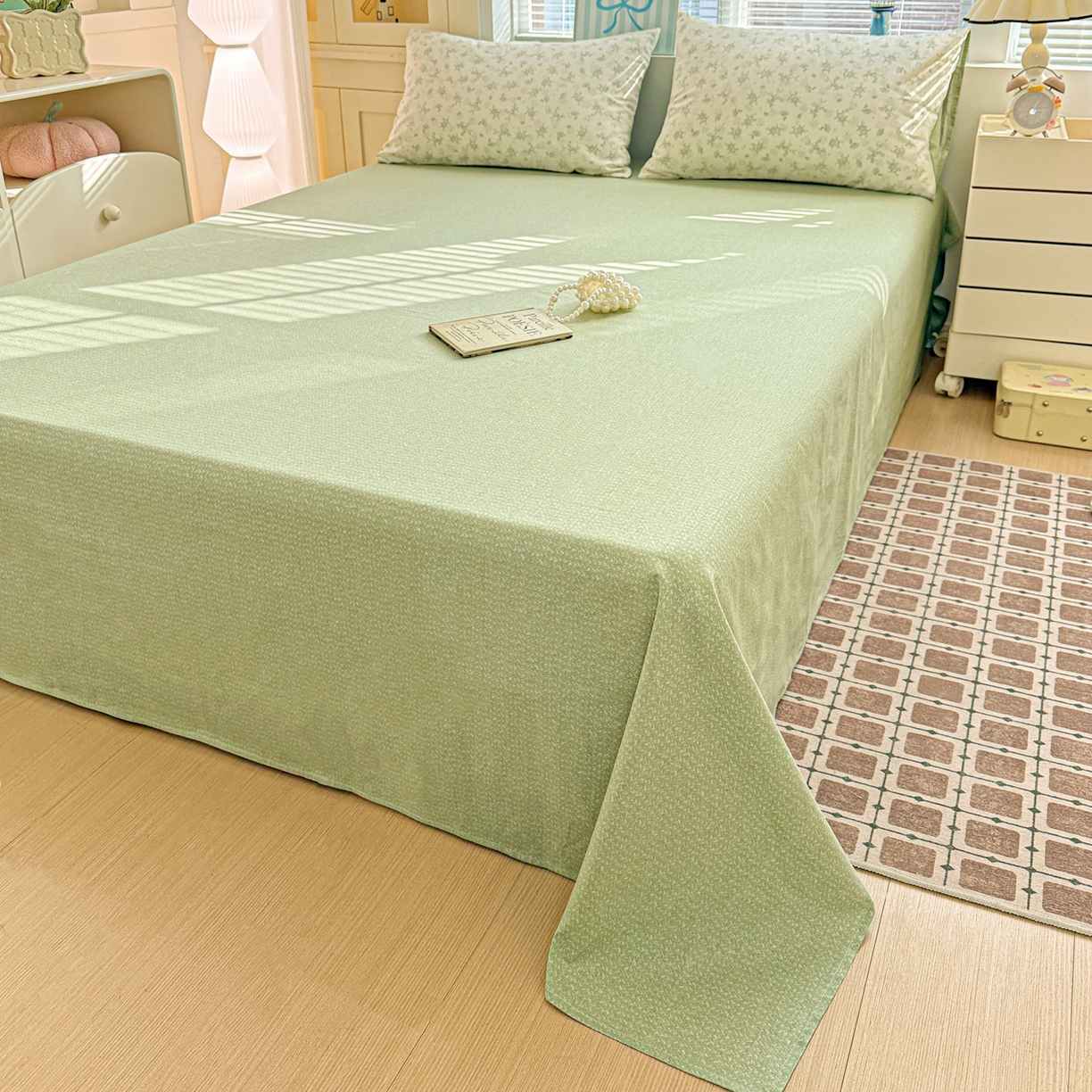 91家纺网 家纺一手货源 找家纺 名品家纺 2026新款100%纯棉床单系列 绿色麦穗